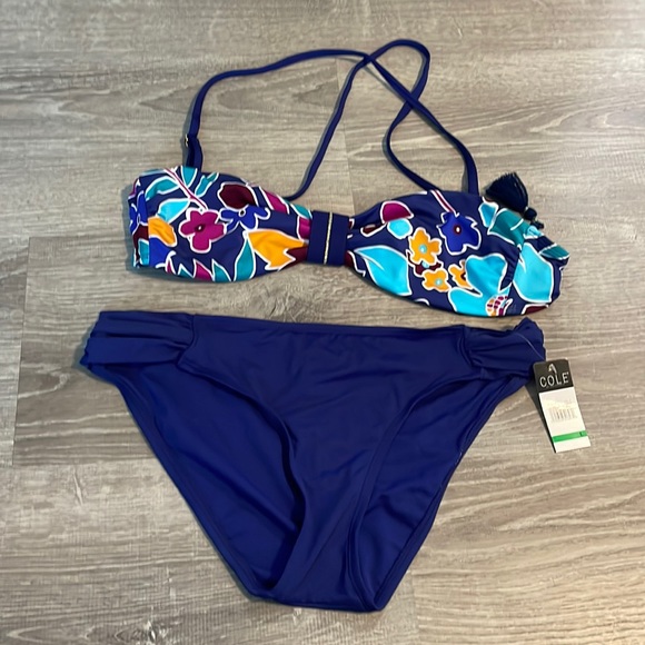 Women’s Cole of California size, large, navy floral, high-rise, bikini, new - Picture 1 of 11